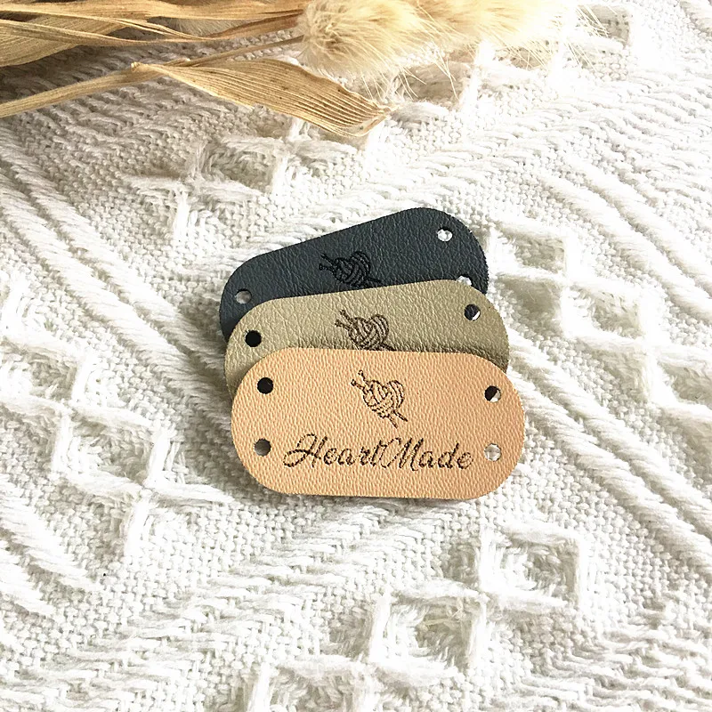 

30pcs Sewing labels for clothes knitting Customize leather tags with logo text Handmade engraved crochet craft label Accessories