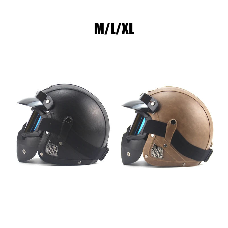 M L Xl Four Seasons Personalized Retro Helmet Battery Car 3/4 Leather Helmet Big Half Helmet Cycling Helmet Motorcycle Equipment