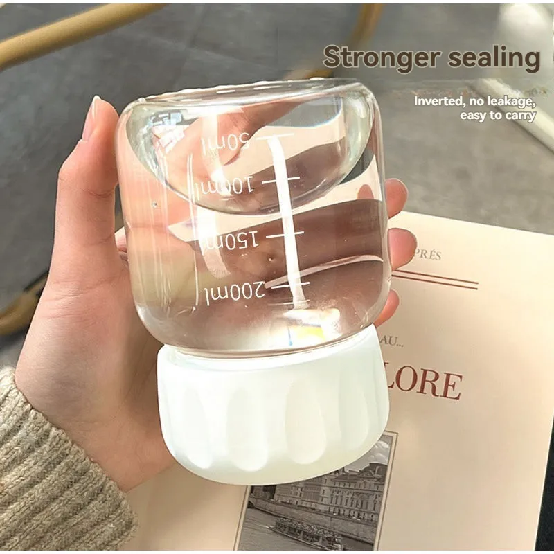 High Borosilicate Glass Water Cup Transparent With Scale Cute Chubby Portable Mug Drink Juice Container