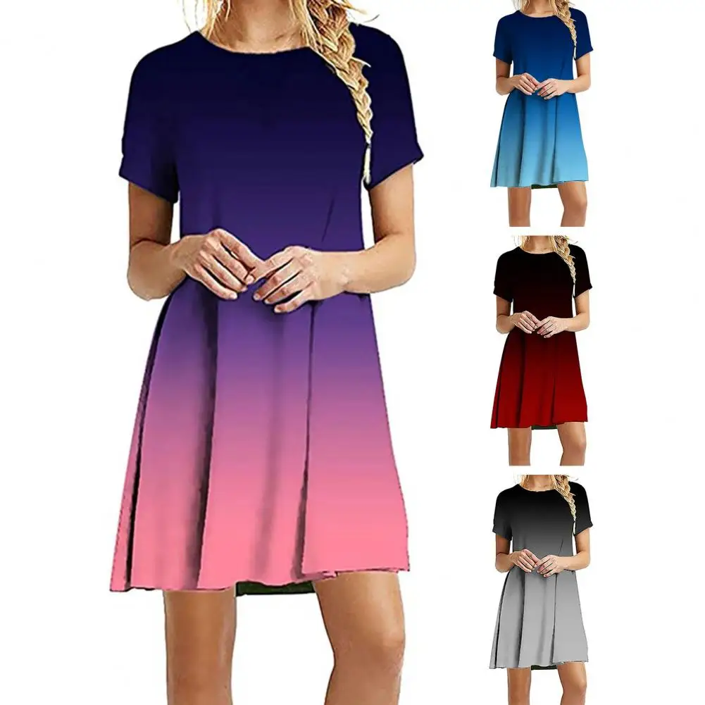 

Платье-мини ТРАПЕЦИЕВИДНОЕ с коротким рукавом и круглым вырезом, до колена