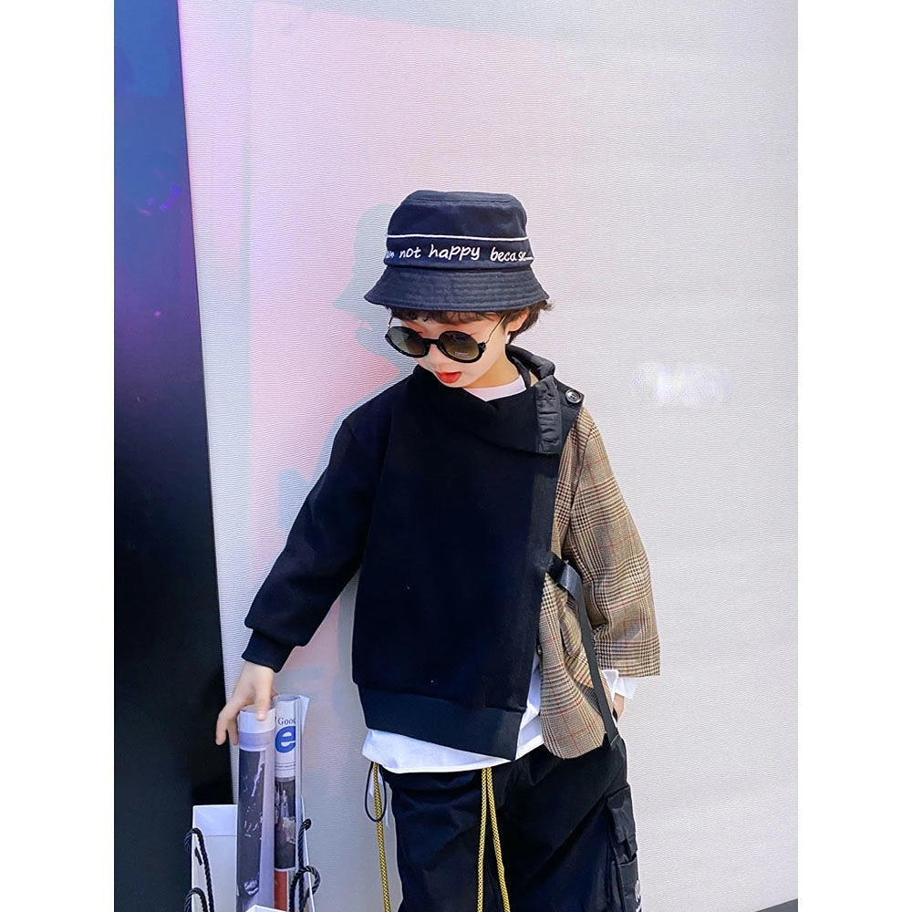 

2022 Spring Autumn Boys' British Contrasting Color Plaid Sweater Suit Coat