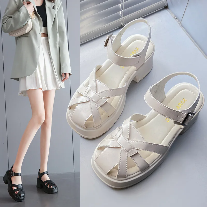 

Baotou Sandals Female Summer New Retro Thick-soled Woven Roman Sandals Pig Cage Shoes Foreign Trade Generation