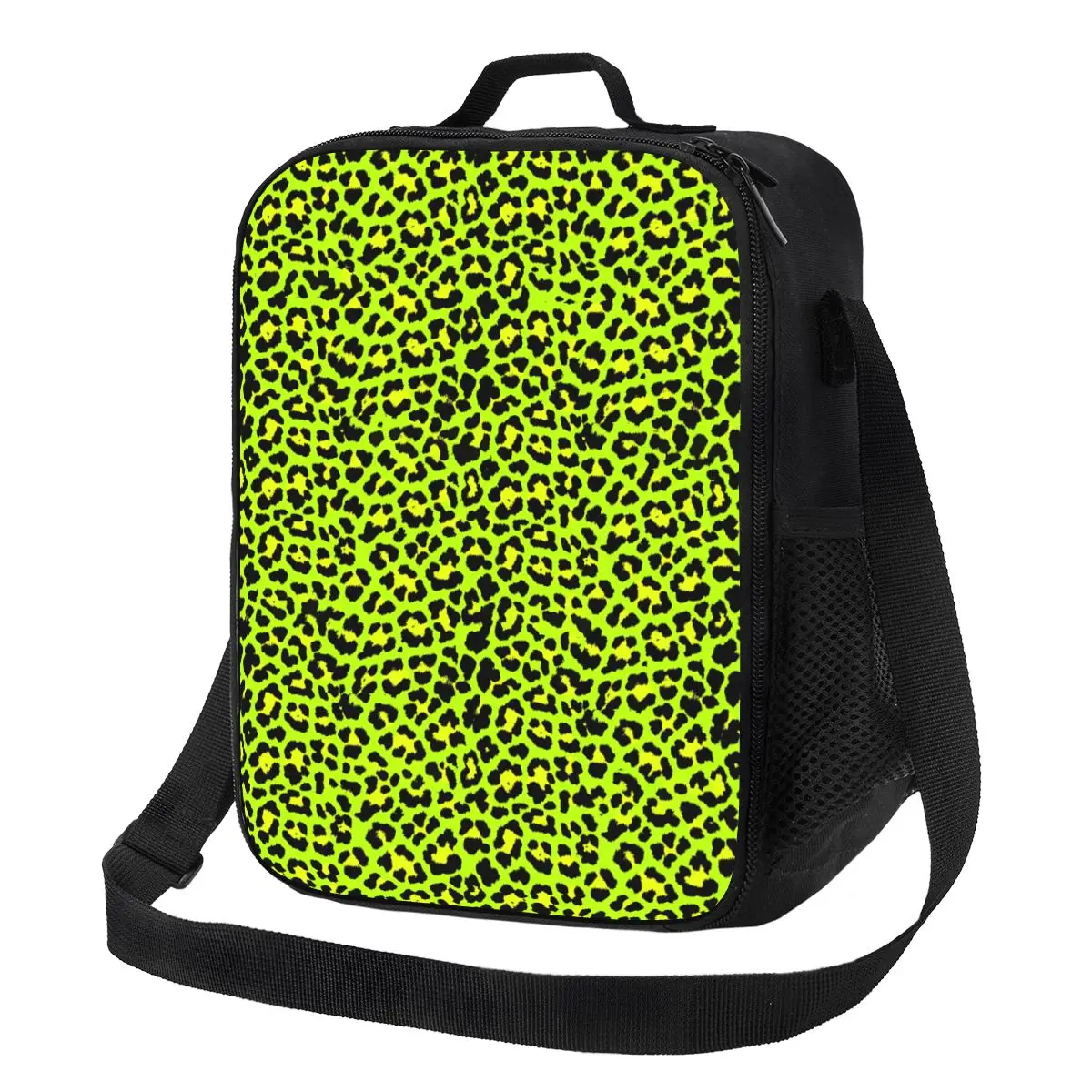 

Punk Rock Leopard Lunch Bag Lime Green Black Portable Lunch Box Beach Designer Cooler Bag Retro Waterproof Thermal Tote Handbags