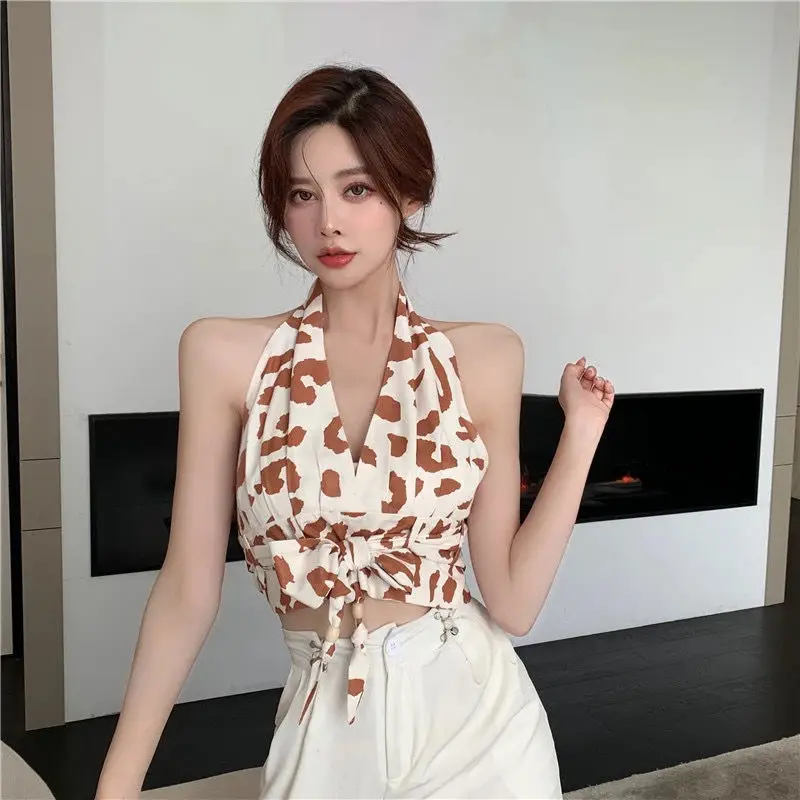 

Summer Fashion New Printed V-neck Lace-up Camisole Women