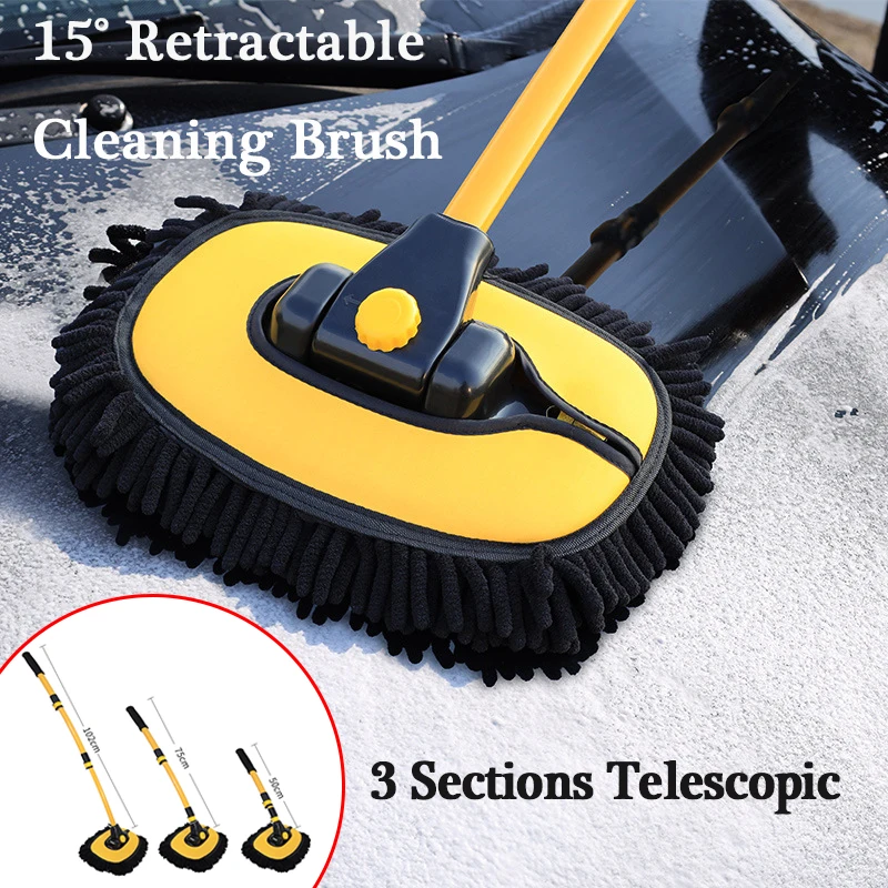 

New Car Cleaning Brush 15 Degree Bend Car Wash Brush Telescoping Long Handle Cleaning Mop Chenille Broom Auto Accessories