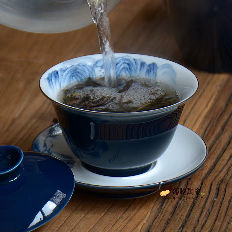 Чаша с крышкой Gaiwan чашка для заваривания ручная роспись чайная набор кунг-фу