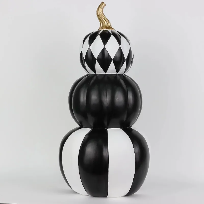 

DUTRIEUX halloween 12"L x 12"W x 24"H Black & White Resin Triple-Stack Pumpkin Halloween Decoration Way to Celebrate