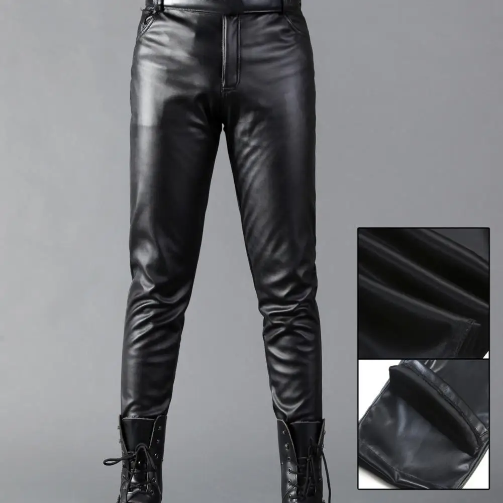 

Slim Fit Trousers Stylish Men's Faux Leather Pants Slim Fit Mid Waist Breathable with Pockets for Streetwear Clubbing Motorcycle