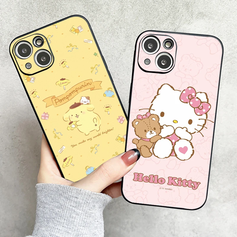 

TAKARA TOMY Cute Hello Kitty Phone Case For Funda iPhone 11 12 13 Pro Max Mini X XR XS SE 2020 6 7 8 Plus Liquid Silicon Black