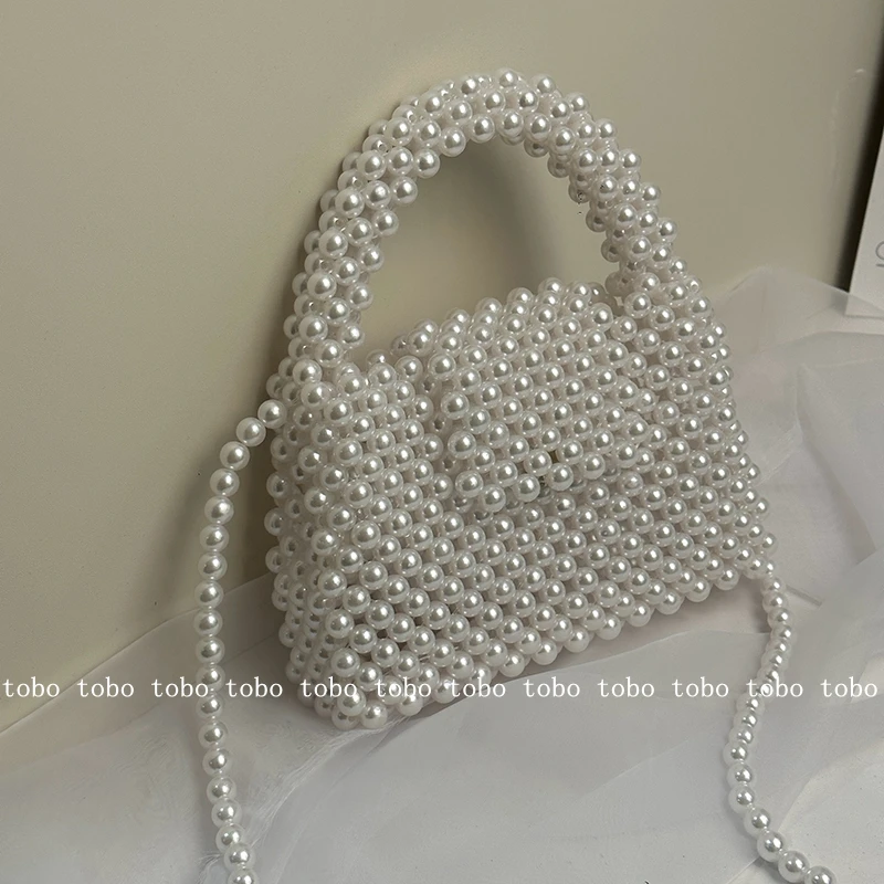 Модные Плетеные вручную женские вечерние сумки из искусственного жемчуга с