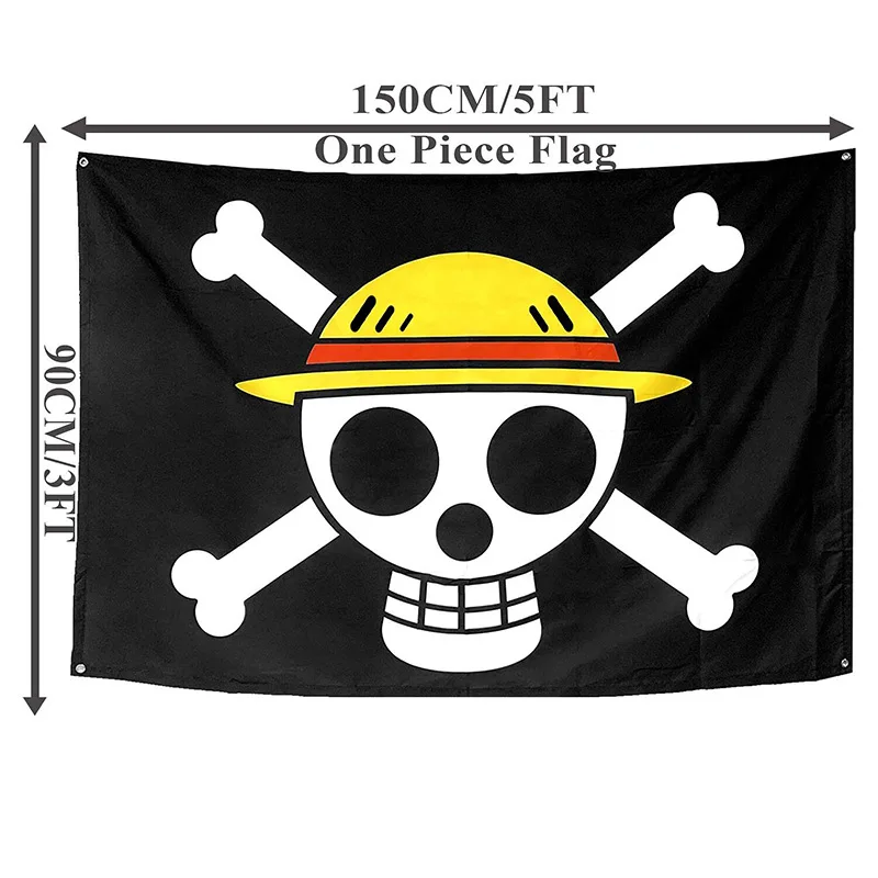 5 Pcs 90*150CM One Piece Pirate Monkey D. Luffy Skull Flag One Piece Straw Hat Pirates Trumpet Banner Flag images - 6