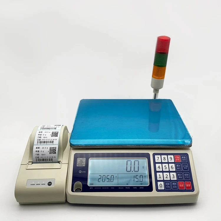 

Professional Manufacturer RS232 interface LED liquid crystal display Printable label 1.5kg counting alarm scale
