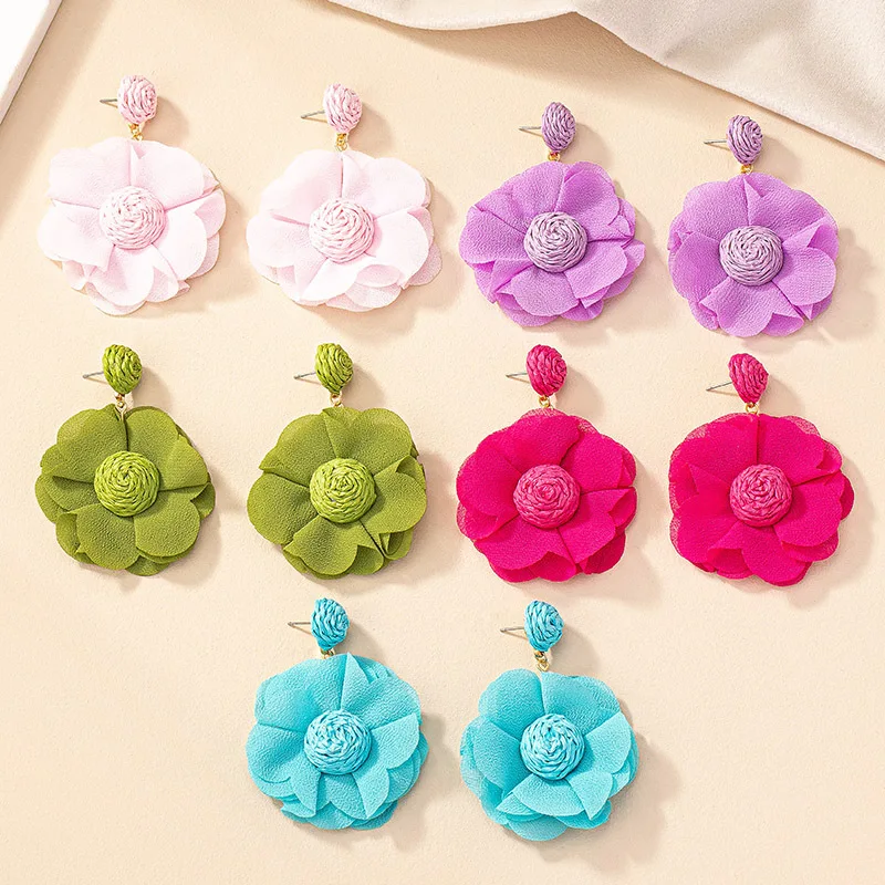 Винтажные серьги в виде цветов из ткани для женщин женские элегантные