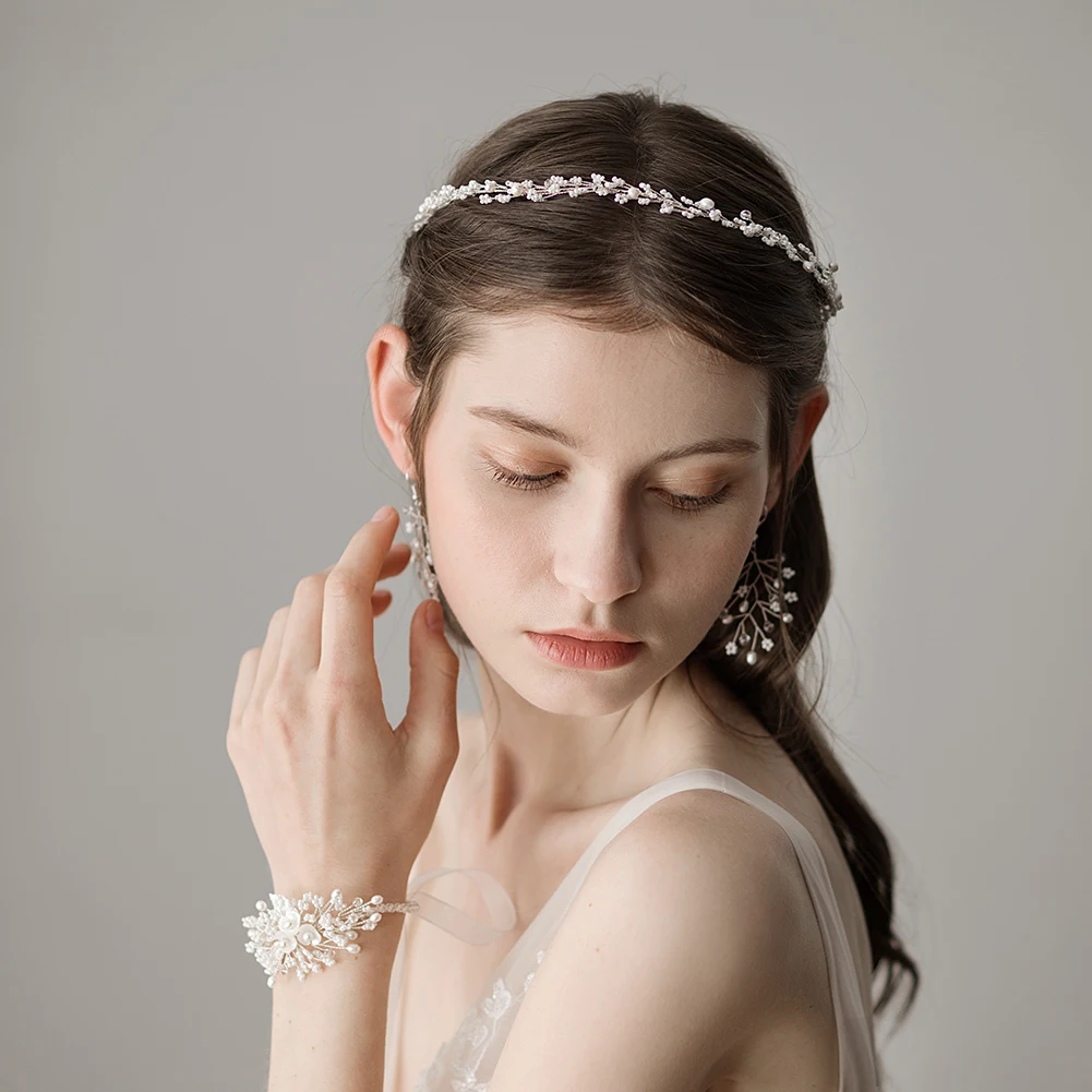 

O364 Exquisite Wedding Bridal Headband Freshwater Pearls Clear Crystal Bridesmaid Women Pageant Prom Headpiece Accessories