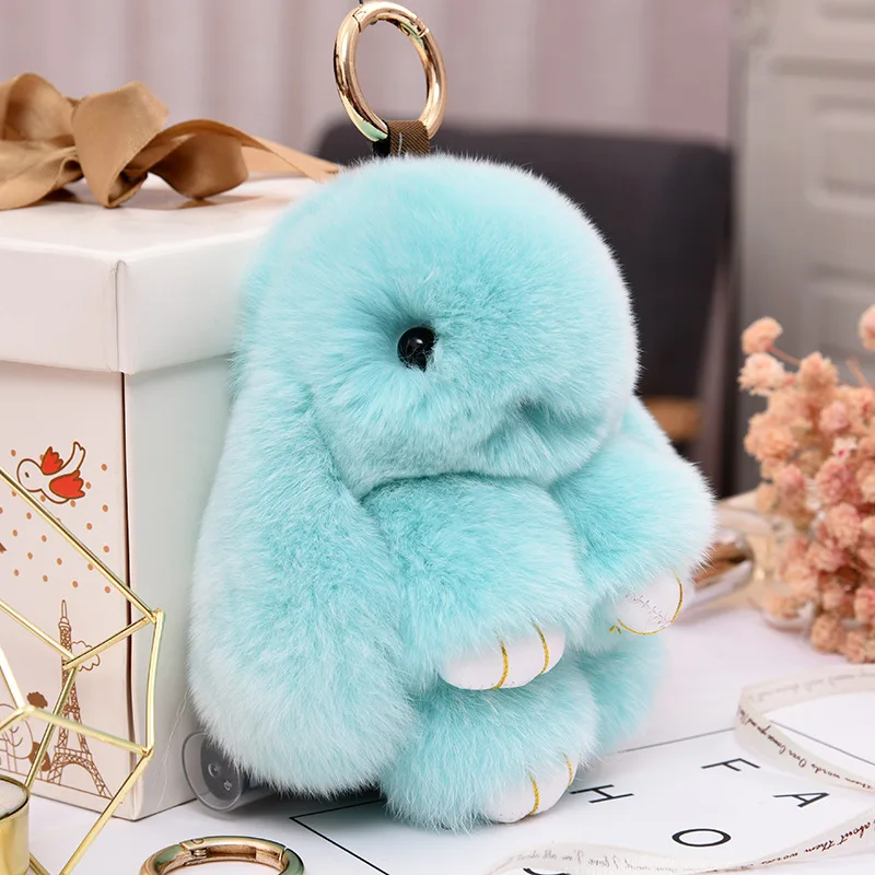 20 Color Fluffy Real Rabbit Fur Pompon Bunny Keychain Trinket Women Toy Pompom Rabbit Key Ring On Bag Car Key Chain Jewelry Gift images - 6