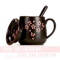 japanese cherry pottery cups with lids spoons flowers tea coffee cups office water cups breakfast cups milk cups vases