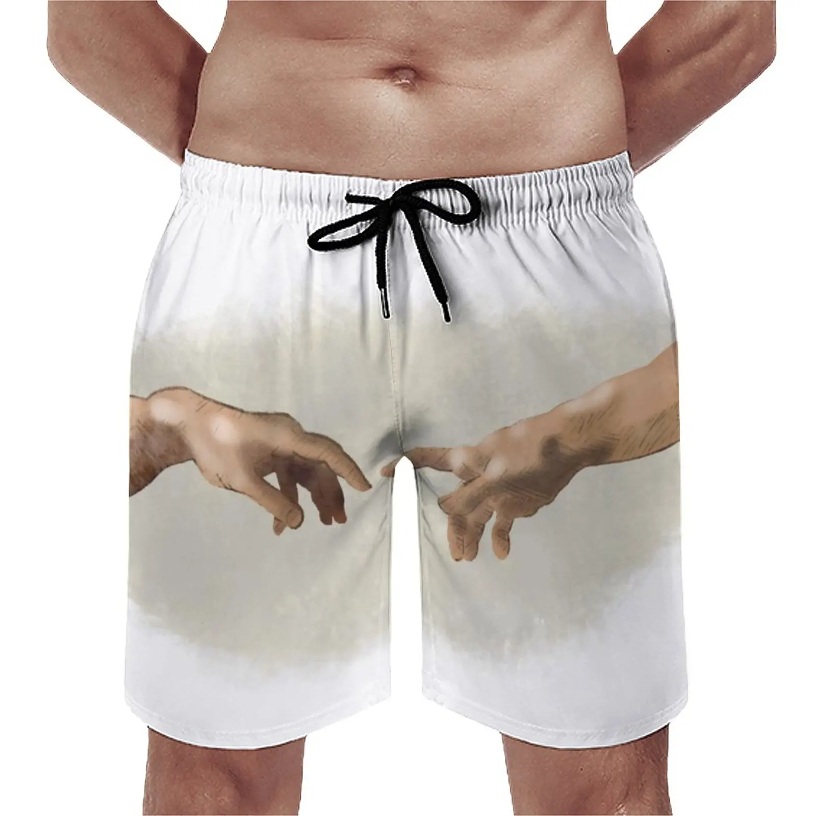 

Michelangelo Board Shorts Hot Sale Hands Statue Printing Beach Short Pants Men's Drawstring Pattern Swimming Trunks Big Size 3XL