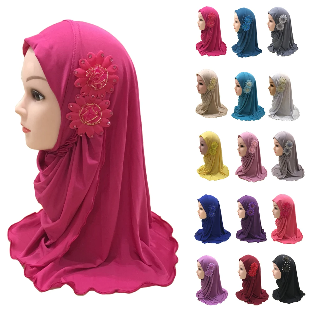 

2-6 Year Kids Girls Flower Hijab Muslim Instant Scarf Overhead One Piece Amira Islamic Headscarf Wrap Pull On Ready Made To Wear