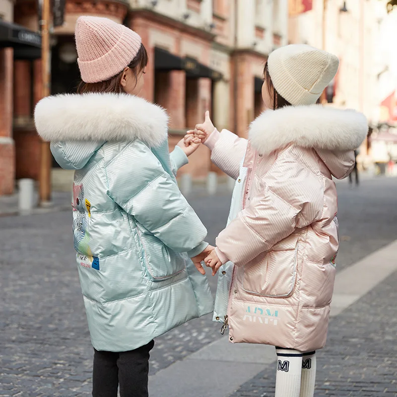 2022 Winter new girls fashion down coat Children's cold-proof warm thick coat  Girls pink hooded waterproof duck down coat enlarge