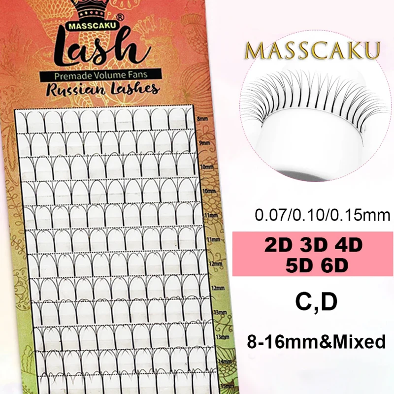 MASSCAKU Wholesale Premade Russian Volume Fans 2d/3d/4d/5d/6d Eyelashes Long Stem Lash Pre made Eyelash Extensions Supplies