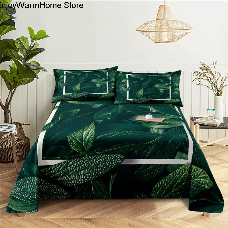 

Green Leaves 0.9/1.2/1.5/1.8/2.0m Digital Printing Polyester Bed Sheet With Pillowcase Print Bedding Set