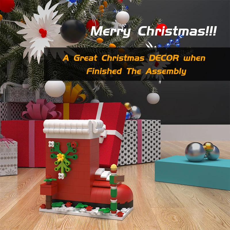 

Рождественская коллекция MOC, строительные блоки для дома в квартире, Обучающие игрушки, подарок «сделай сам», модель города, Рождественский мини-подарок