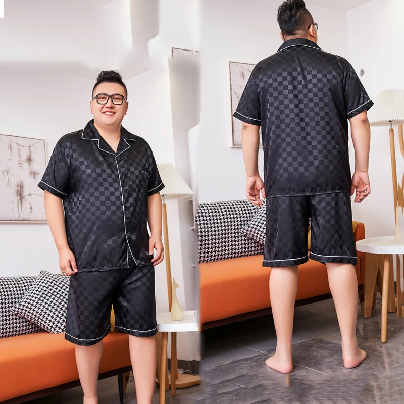 2022 Summer Fat Guy Extra Large Size Men Pajamas Suit Ice Silk Breathable Short-Sleeved Plus Size Pajamas Men's Home Clothes