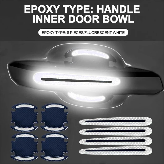 

8. универсальные 3D наклейки на дверные ручки автомобиля из углеродного волокна, устойчивые к царапинам наклейки, светоотражающие полосы для безопасности автомобиля, автомобильные наклейки