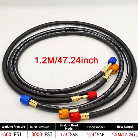1M1.2M1.8M трехкомплект черной противовзрывной трубки хладагента для R12, R22, R134A, 404,502, комплект для зарядки автомобильного хладагента HVAC