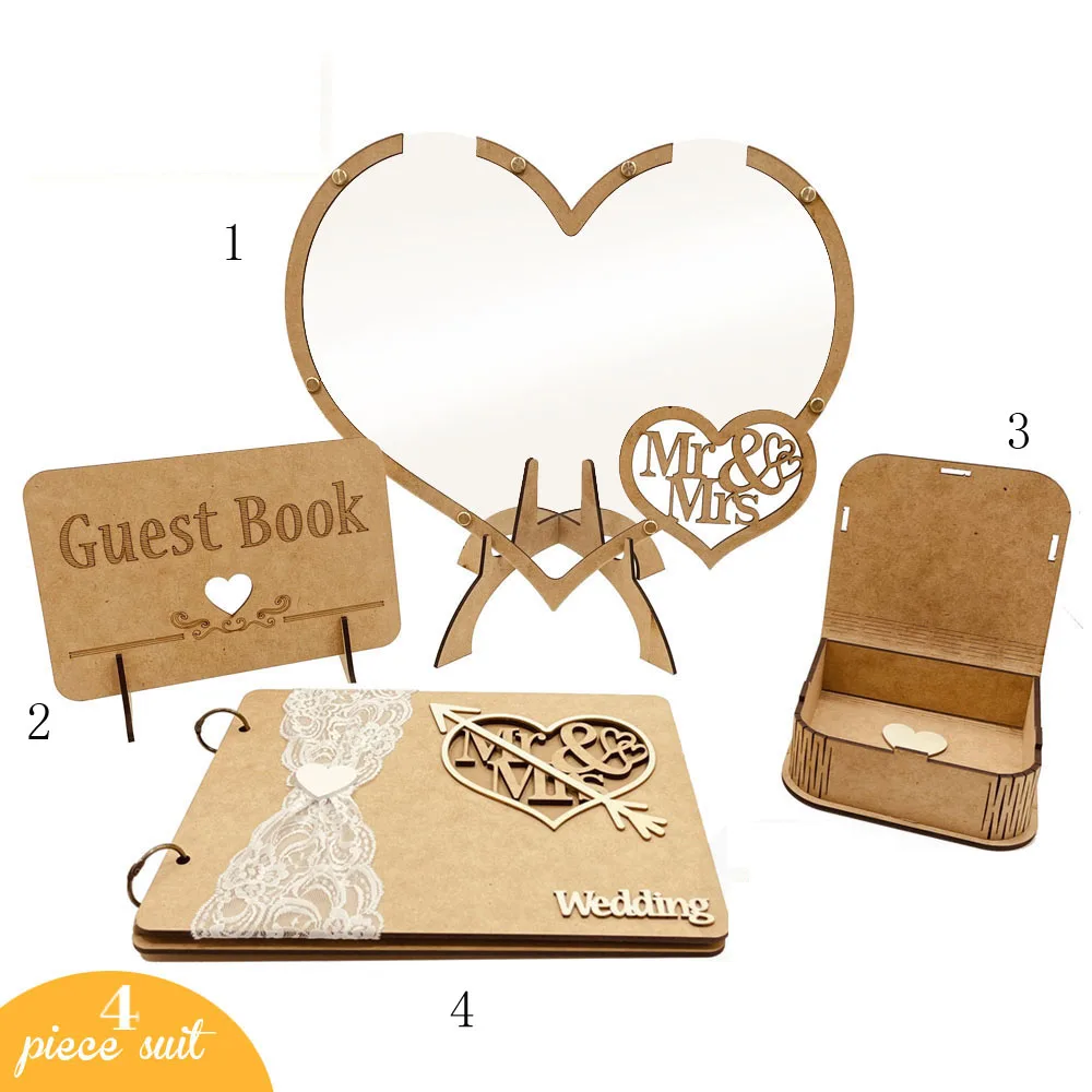 Прозрачная Свадебная Гостевая книга в форме сердца 1 набор из 4 предметов декор