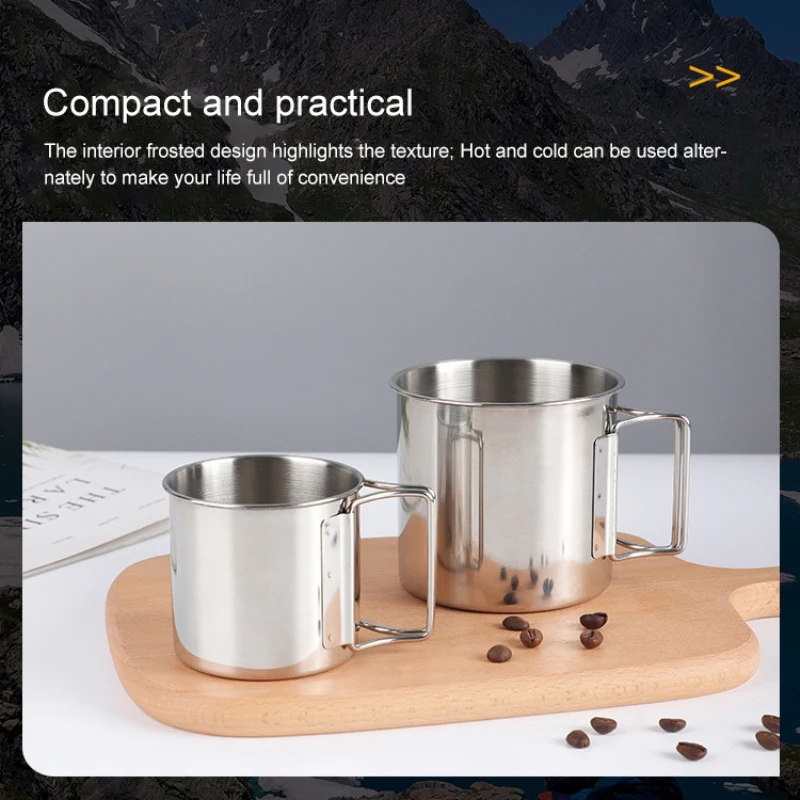 

4PCS Stainless Steel Stackable Coffee Cups Set Camping Tableware Drinking Water Beer Cup Mugs Foldable Handles Outdoor Cookware
