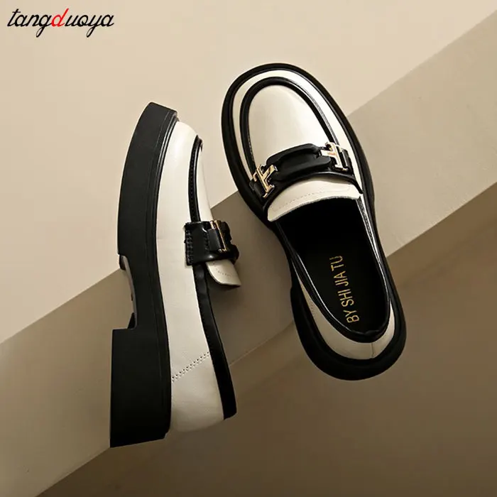

Women Loafers Platform Thick Sole British Style Lolita Low Heels Mary Jane Shoes White Jk Uniform Shoes Woman Casual Single Shoe
