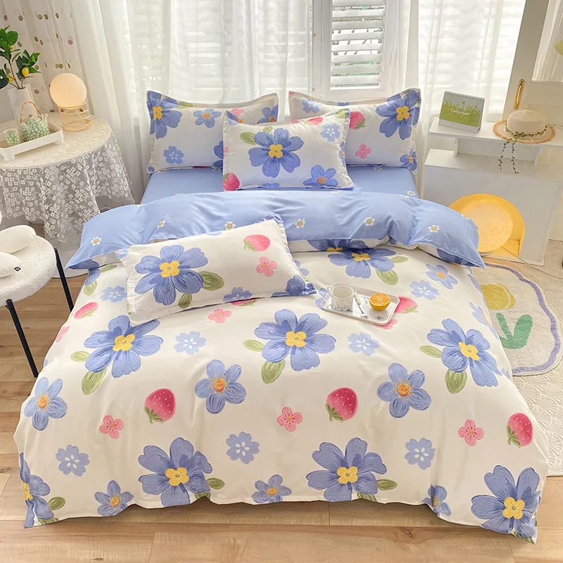 

Beddings Sets Small Fresh Thickened Pure Cotton Four-piece Set Brushed Bed Sheet Quilt Cover Washed Cotton Three-piece Bed Linen