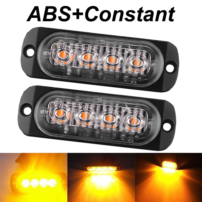 

2Pcs Truck 12V 24V 4Smd LED Constant Warning Light Amber Yellow White Red BlueTraffic Light ABS Grille Lightbar Car Beacon Lamp