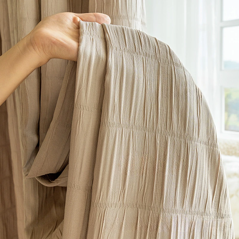 Японские шторы из хлопка и льна для гостиной спальни затемняющие с молочным чаем