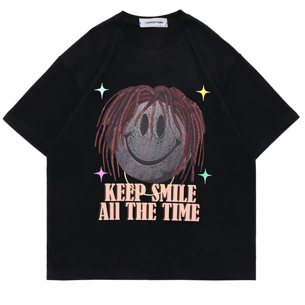 

T-shirt Cotton O-neck Fashion Keep Smile Print Top Men's Clothing 2022 Harajuku Summer Short Sleeve Streetwear T-shirt Men