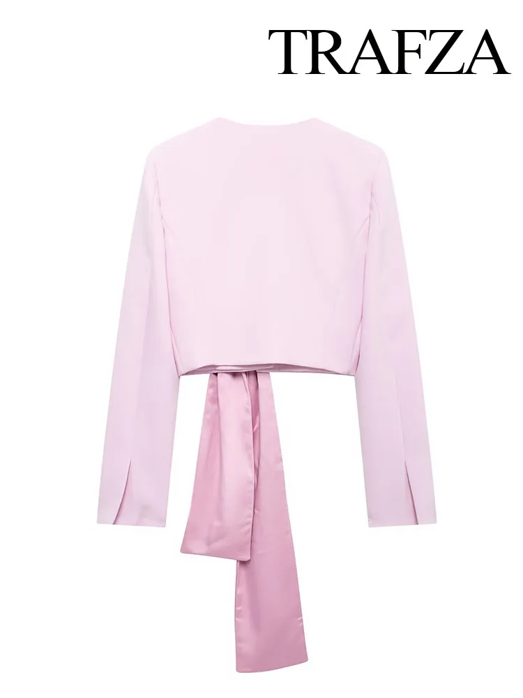 Женский блейзер с бантом и V-образным вырезом длинным рукавом