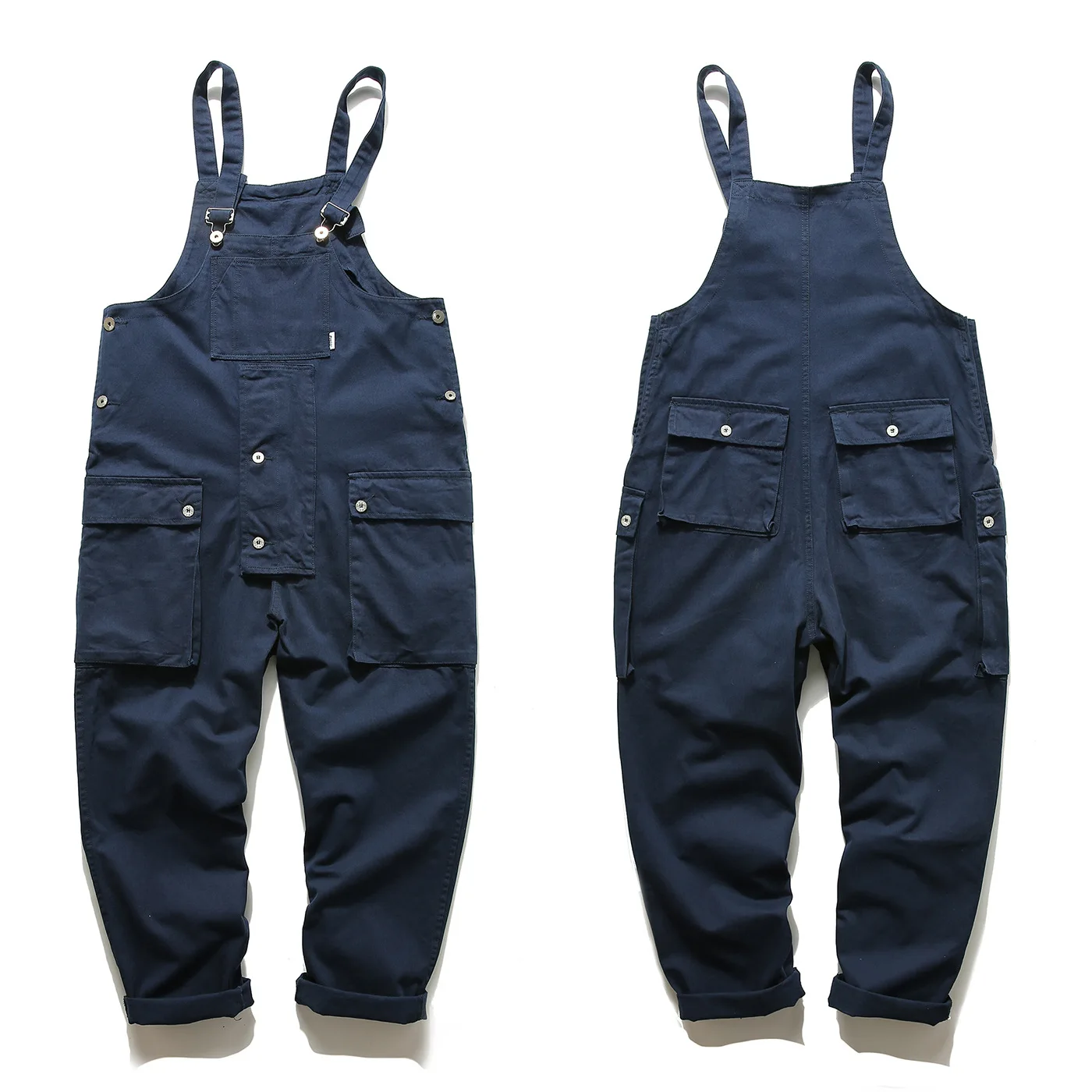 Vintage Pockets Overalls Aesthetic Clothes Cargo Pants Blue Jumpsuits High Street Bib Suspender Jeans For Men Tooling Trousers