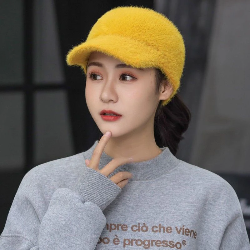 

CNTANG Autumn And Winter Empty Top Caps Ladies Mink Wool Knitted Solid Color Elastic Sunhat For Women Riding Running Golf Cap