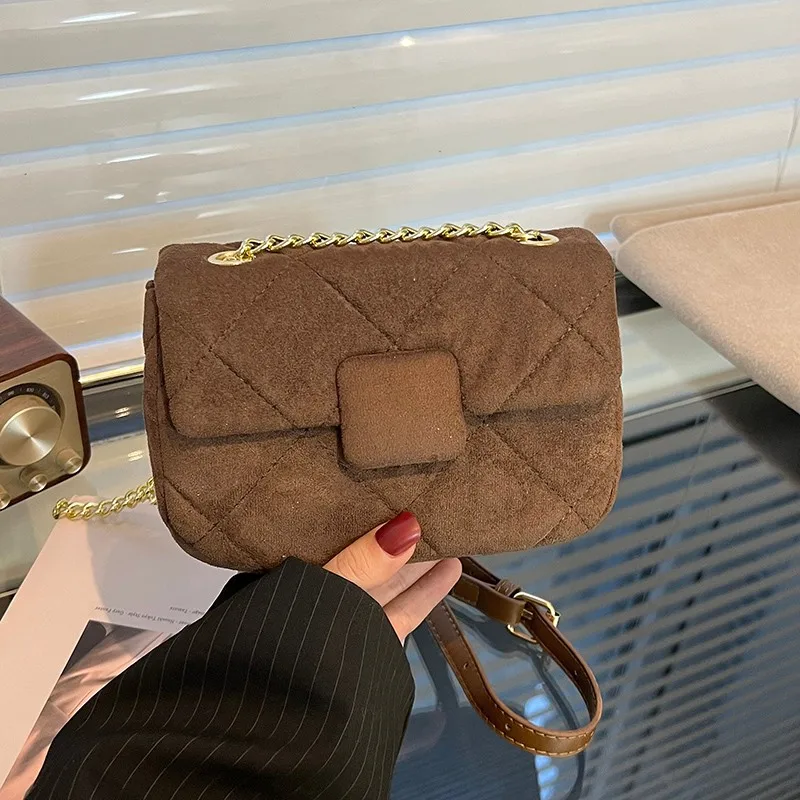 Women's Shoulder Bag Retro Nubuck Leather Lingge Pattern Women's Crossbody Mini Bag Brand Designer Girl's Purse Handbag Flap Bag