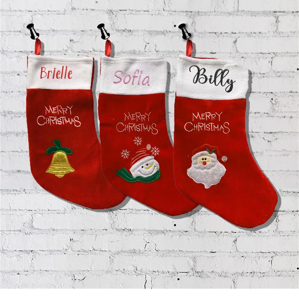 

Christmas Stocking Santa Snowman Christmas Tree Fireplace Pendant with Embroidered Name Christmas Stockings Christmas Decoration