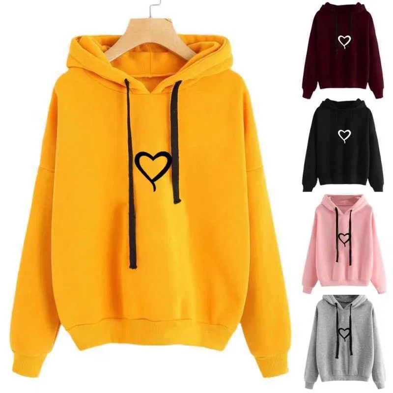 

Streetwear Hoodies Heart Printing Women Sweatshirt Autumn Long Sleeve Female Hooded Pullovers Vintage Sweatshirts Femme