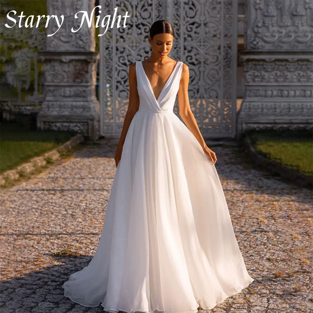 

Deep V Neck Bridal Dress Classic A Line Tank Bridal Gown With Bow Belt Backless Dresses For Bride robe de mariage 2022 nouveauté