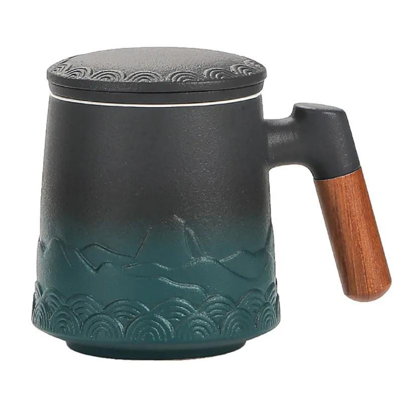 

Japanese Cup with Wood Handle Ceramic Tea Cup with Filter Luxury Coffee Cups Vintage Ceramic Mug Large Office Original Mugs Gift
