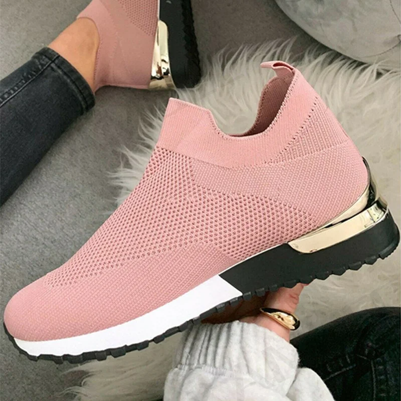 

New Female Socks Shoes Women 2023 Mesh Breathable Platform Sneakers Slip on Flat Casual Loafers Ladies Vulcanized Shoes