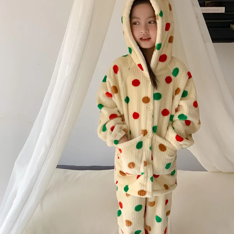 

2023 милый домашний костюм в горошек для девочек, милая Одежда для девочек 4-105