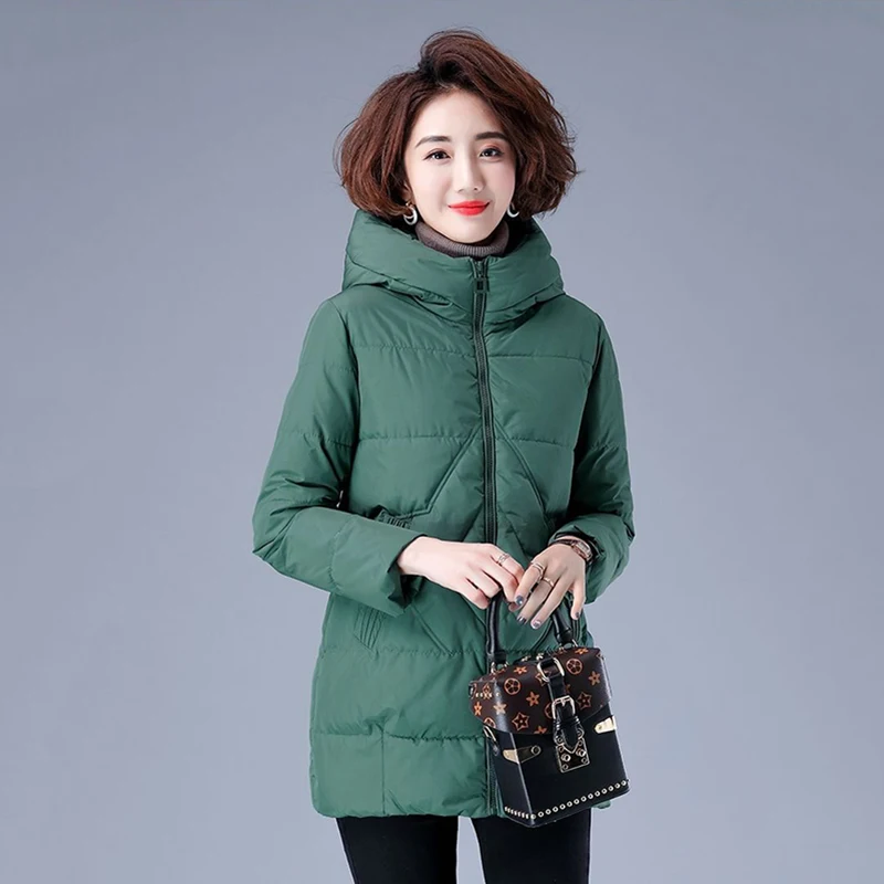 Loose Hooded Thicken Mid Length Parkas Oversized 4XL Warm Cotton Padded Winter Jacket Women Korean Long Sleeve Pocket Coats