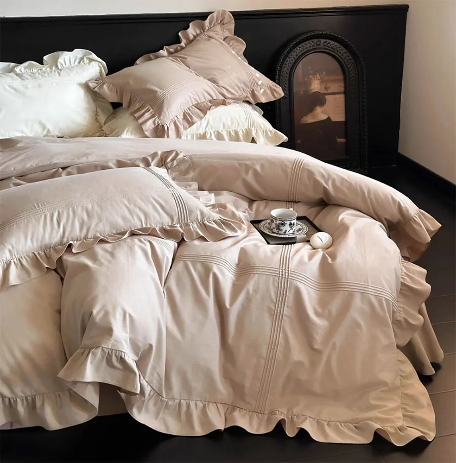 Комплект постельного белья милой принцессы из чистого розового бежевого