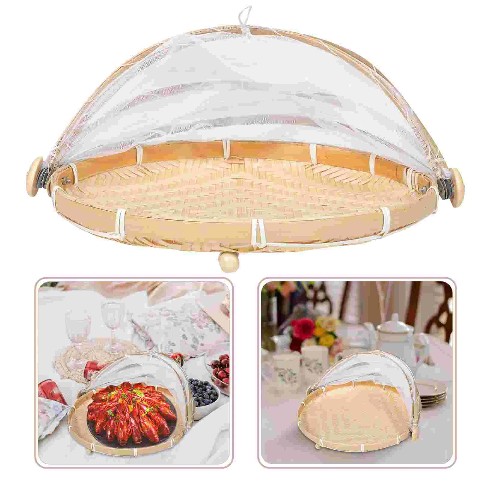 

Baskettray Serving Wovenanti Rack Drying Herb Vegetables Dome Shallow Wicker Fly Mesh Lid Screen Covers Kitchen Storage Baskets