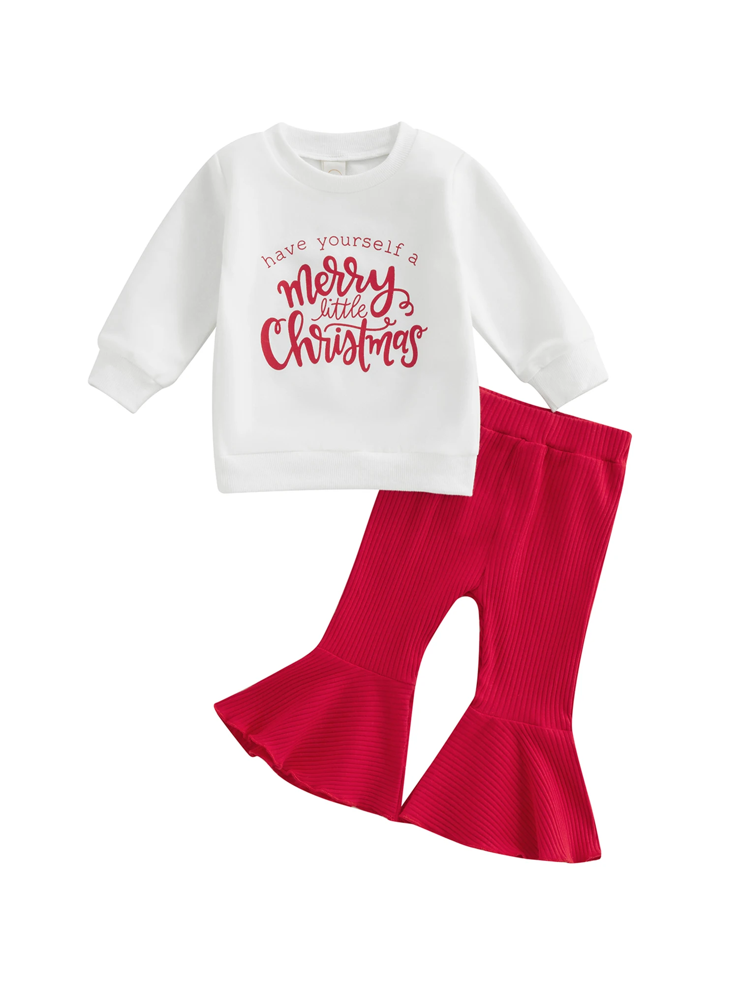 

Рождественская одежда для маленьких девочек, наряды, толстовка с длинным рукавом и буквенным принтом, футболки, топы и повседневные расклеш...